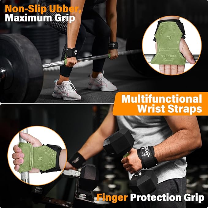 Lifting Wrist Straps for Weightlifting, Double Layer Leather for Weight Lifting Wrist Wraps, Deadlifts, Heavy Powerlifting and Adjustable Wrist Hooks for Strength Training, Gym Workouts Men/Women