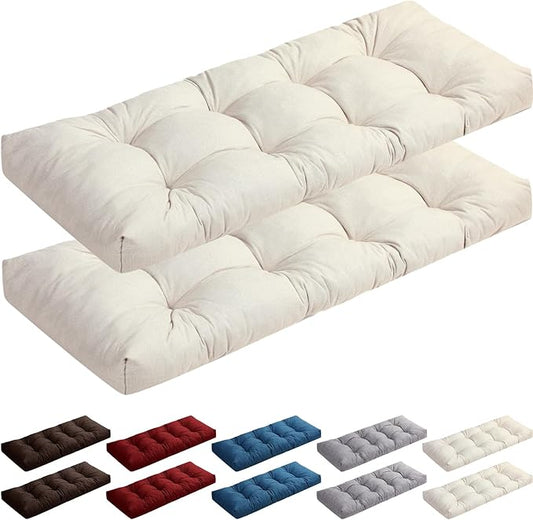 2 Pack Outdoor Bench Cushion Patio Waterproof Porch Swing Cushions Tufted Memory Foam Bench Seat Pads Thicken Non Slip for Outside Indoor Garden Furniture Wicker Loveseat Settee(Beige,42x16 Inch)