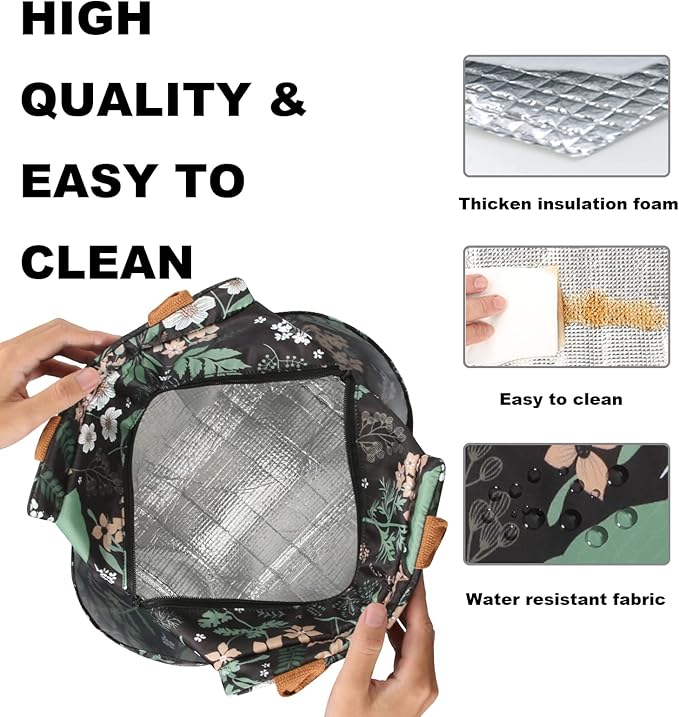 Joymee Lunch Bag - Green Leaf, Women's Insulated Reusable Durable Leakproof Large Spacious Cooler Tote for Office, Picnic, Camping