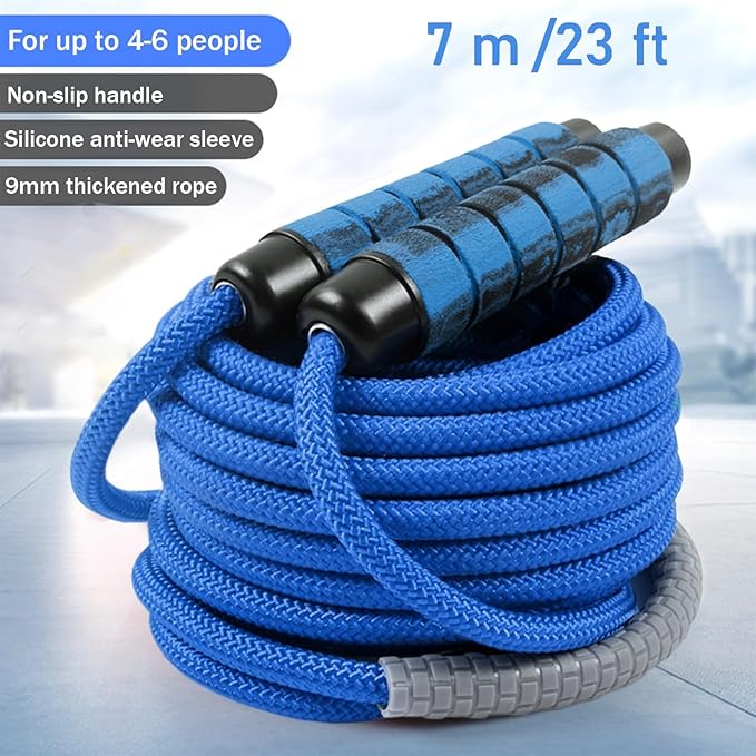 23 FT Long Jump Rope for Kids Adults,Double Dutch Jump Rope,Adjustable Skipping Ropes with High-strength Nylon Braided Rope Core,360°Rotation Not Entangled,Long Enough for 4-6 Jumpers.Blue