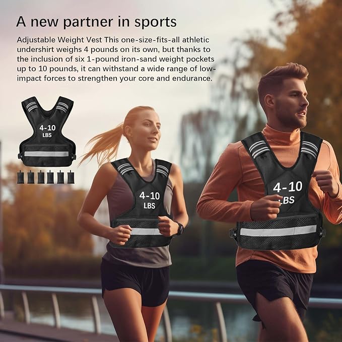 Adjustable Weighted Vest for Men Women 4-10lb/11-20lb/20-32lb Rucking Fitness Vest with Reflective Safety Strips - Running Walking Strength Training Design for Gym Home Workouts