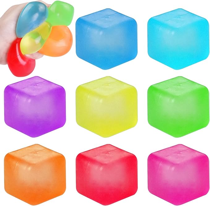 DIYDEC 8 Pcs Stress Cubes Fidget Toys 8 Colors Stress Balls for Kids Adults Teens Stress Relief Squishy Squeeze Balls for Party Favors Classroom Prizes