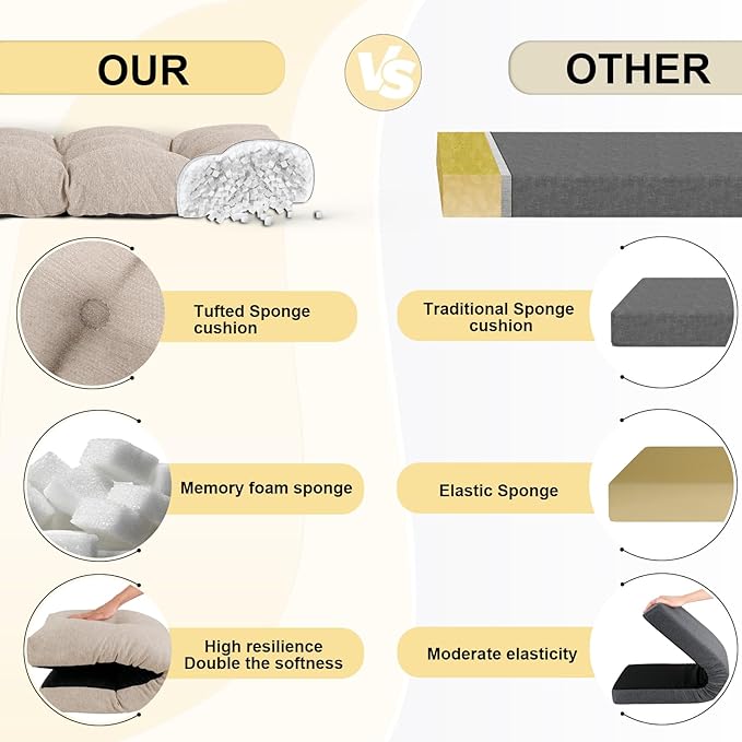 Bench Cushion 36 Inch - Polyester Brushed, High-Density Foam, Non-Slip Bottom, Soft Durable Indoor Tufted Long Seat Cushion for Window Garden Furniture (Beige Grey, 36x14x4 Inch)