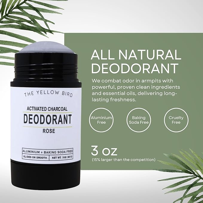 All Natural Rose Deodorant - Baking Soda & Aluminum Free. Includes Essential Oils, Magnesium, Charcoal for Adults, Kids, Sensitive Skin. Vegan | 3oz | Made in USA