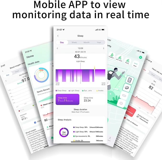 Smart Ring Heart Rate Monitor Blood Pressure Ring Sleep Tracker Health Rings Pedometer Step Counter Calories Waterproof Fitness Rings for Women Men