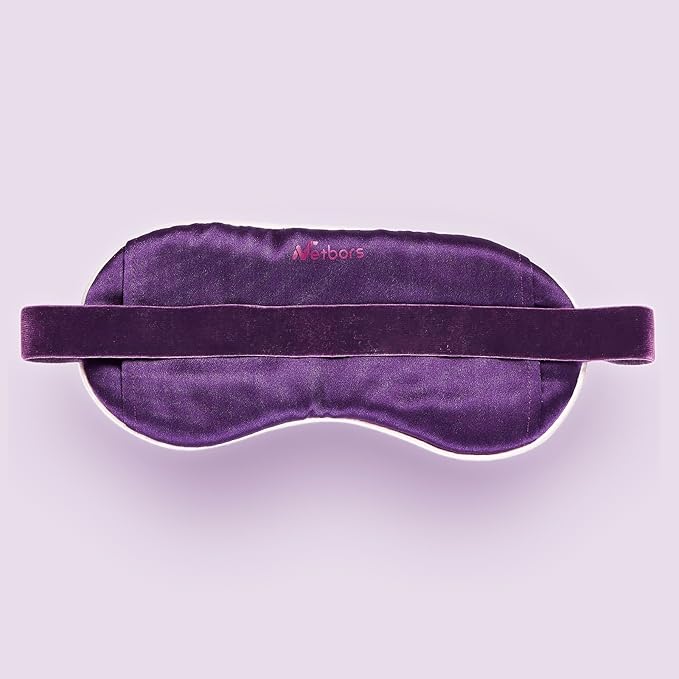 Luxury Silk Sleep Mask with 22mm Mulberry Silk, Velvet Elastic Band, Heat Therapy Pocket, and Travel Pouch, Purple Color