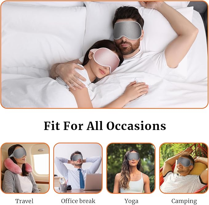 Sleep Eye Mask 3D Contoured Cup Soft and Gentle, Breathable, Comfortable for Side Sleeping, Travellers, Yoga, Men, Women, Adjustable, with Silicone Ear Plugs for Sleeping Noise Reductions