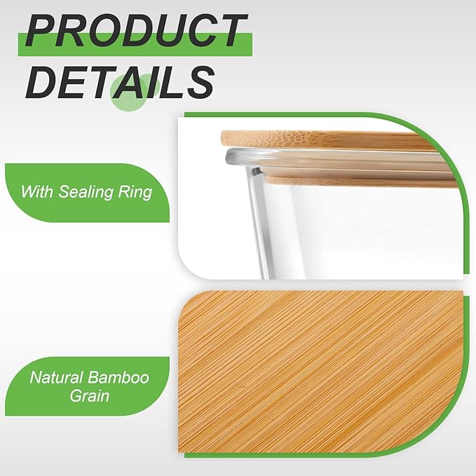 5 Pieces Glass Food Storage Containers with Bamboo Lids 36 Oz/ 1040 ml Meal Prep Containers Airtight Microwave Oven Freezer Glass Bowls with Lids for Pantry Cabinet Organizer