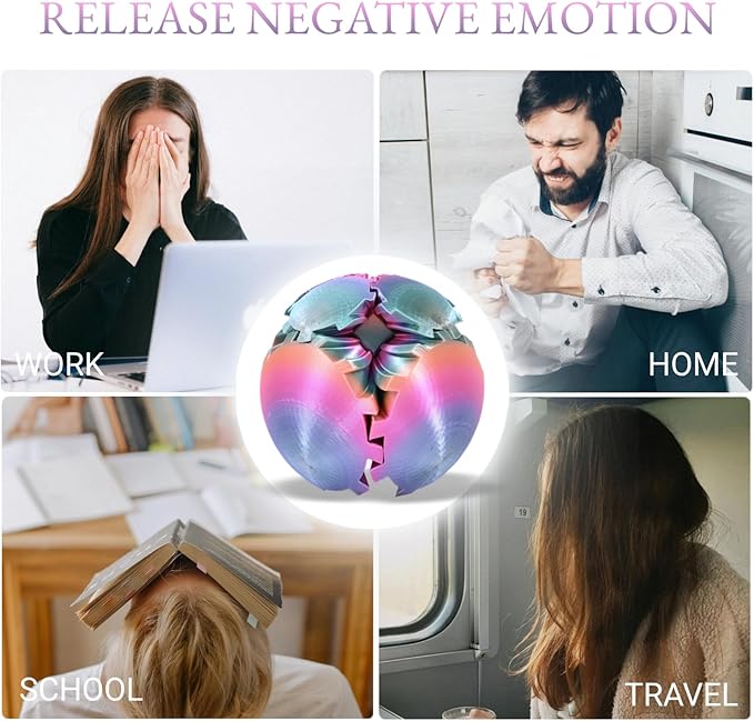 Gear Ball, 3D Printed Gear Ball, Gear Sphere Fidget Toy Stress Relief Toy for ADHD, Anxiety Relaxing Toy for Adults at Work/Study/Travel (RainbowColor, TwistedLine)