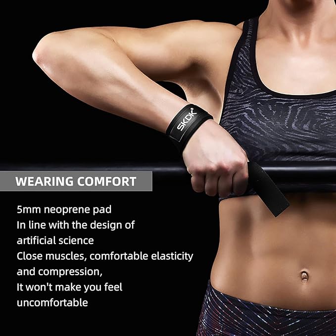 SKDK Cotton Hard Pull Wrist Lifting Straps Grips Band-Deadlift Straps with Neoprene Cushioned Wrist Padded and Anti-Skid Silicone - for Weightlifting, Bodybuilding, Xfit, Strength Training
