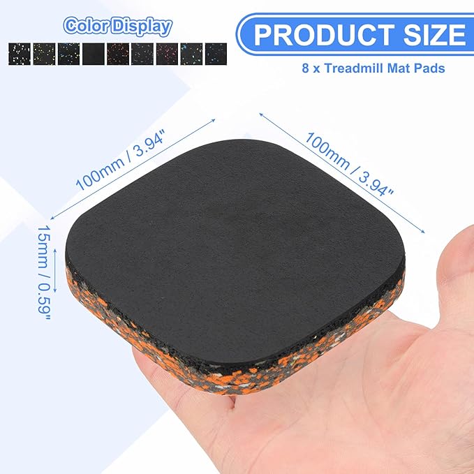 PATIKIL 8 Pcs Treadmill Mat Pads, 4x4x0.6 High Density Foam Anti Vibration Pad Sound Proof Floor Mat Exercise Equipment Mat for Carpet Protect Noise Reduction Home Gym, Black