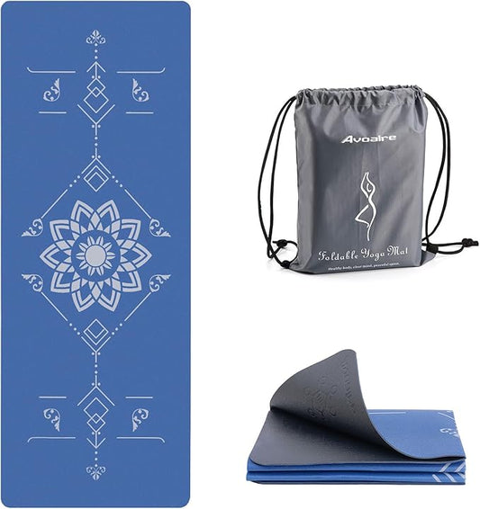 Avoalre Foldable Yoga Mat Travel - 72"L x 24"W x 3MM Thick Non Slip Gym Mats - Portable Pilates Mat for Women Men Fitness Exercise with Travel Carry Bag