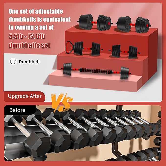 90 LB/75 LB/45 LB/25 LB Adjustable Dumbbells 4-in-1 Dumbbells Set Free Weight Set with Connector – Convert to Barbell, Kettlebell & Push-Up Stands | Interchangeable Weight Plates, Non-Slip Grips for Home Gym