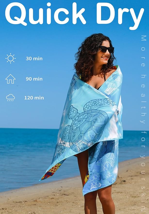 2 Pack Microfiber Lightweight Beach Towel Sand Free Quick Dry Absorbent Thin Compact Towels for Swimming Pool Camping Beach Accessories Large Easy Pack Travel Things for Vacation Essentials Gift