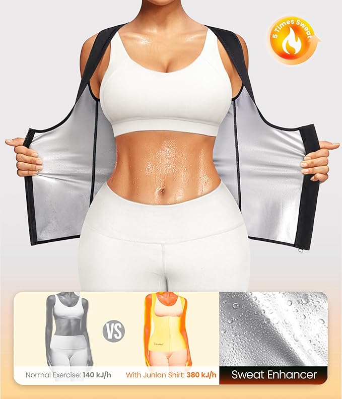 Junlan Sauna Suit for Women Waist Trainer Vest for Women Sweat Tank Top Shaper for Women with Zipper