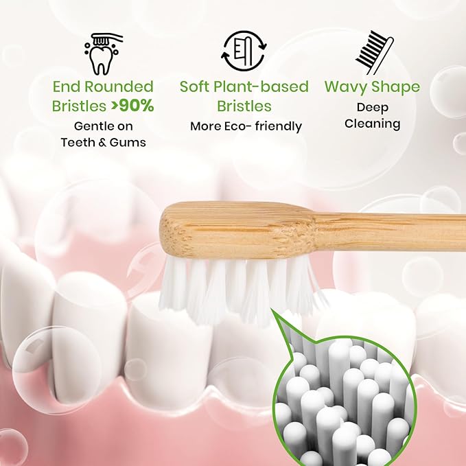 Bamboo Toothbrush Heads Compatible with AquaSonic, Soft Castor-Oil Bristles, Biodegradable Toothbrush Replacement Heads, Eco-Friendly & Daily Cleaning