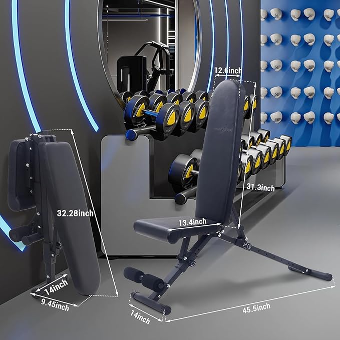 Adjustable Weight Bench 800Lbs Capacity - 4X Stability Vs Standard Benches, FID Incline Decline Bench for Full Body Training, Home Gym & Lifting