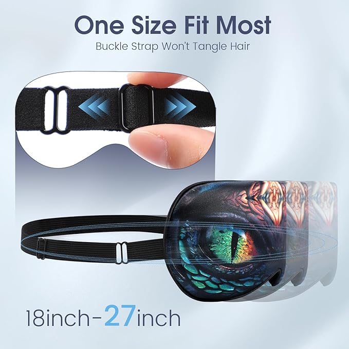 2 Pcs Sleep Mask for Kids Boys, Silk Eye Covers for Sleeping, Adjustable Strap & Light Blocking Design, Adult Children's Bedtime Blindfold for Travel and Home Use (Red Dinosaur Eyes)