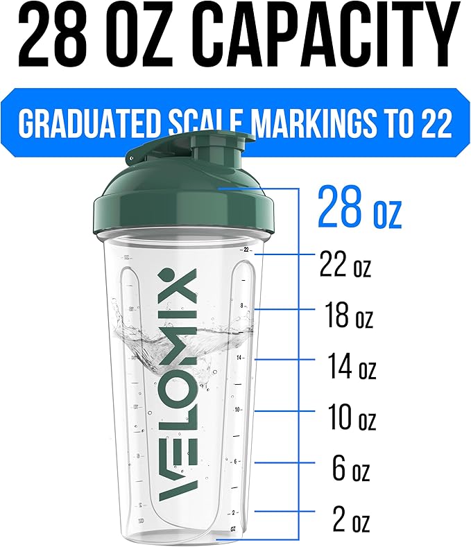 -6 PACK- 28 oz Protein Shaker Bottle for Protein Mixes - 6x Wire Whisk | Leak Proof Shaker Cups for Protein Shakes | Protein Shaker Bottle Pack | Protein Shake Cup (Muted Clarity)