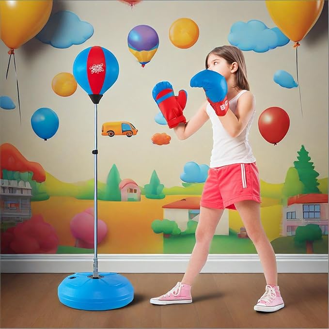 Goplus Punching Bag for Kids, Height Adjustable Kids Workout Equipment with Boxing Stand, Boxing Gloves, Inflator for Teens Adults Boys & Girls Aged 8+, Reflex Bag for Christmas Birthday