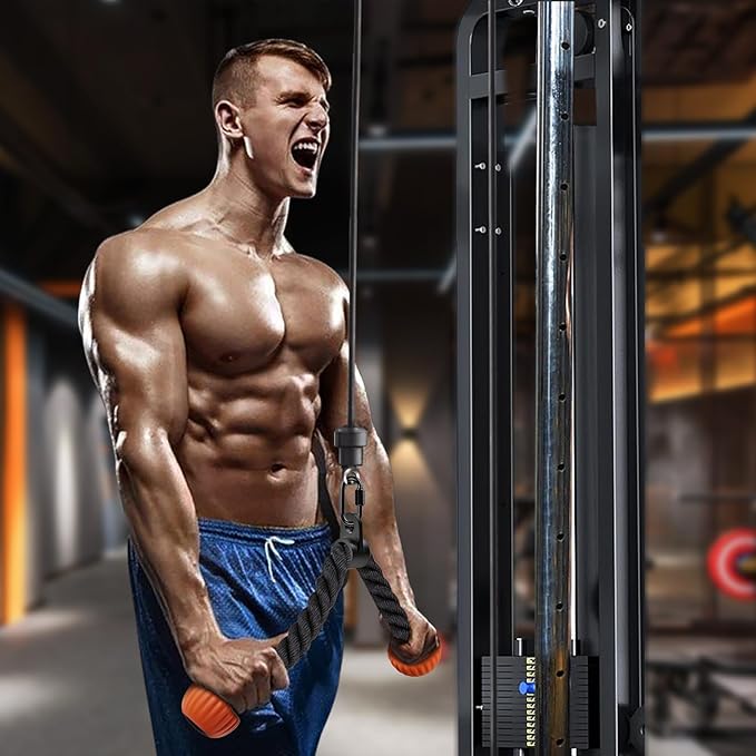 SELEWARE Triceps LAT Pulldown Attachments Home Gym Workout Accessories with Non-Slip Soft Rubber Grip Cable Machine Attachments Triceps Rope Double D Row Handle Pull Down Bar Straight Bar Exercise