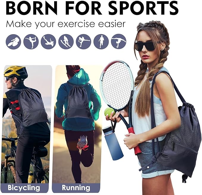 GAENMESH Drawstring Backpack Bag for Sports Lightweight Foldable Gym Bag with Sturdy Draw Cord Shoulder Strap Hiking Travel Camping