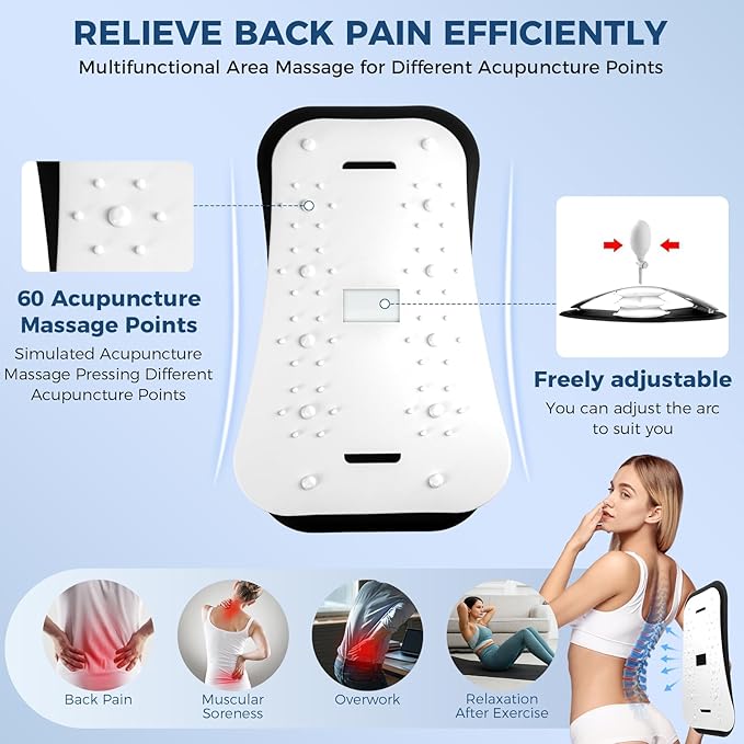 Back Stretcher for Lower Back Pain Relief,Adjustable Lumbar Traction Device, Ergonomic Spine Board with Acupressure Points,Back Massager for Spinal Decompression and Scoliosis