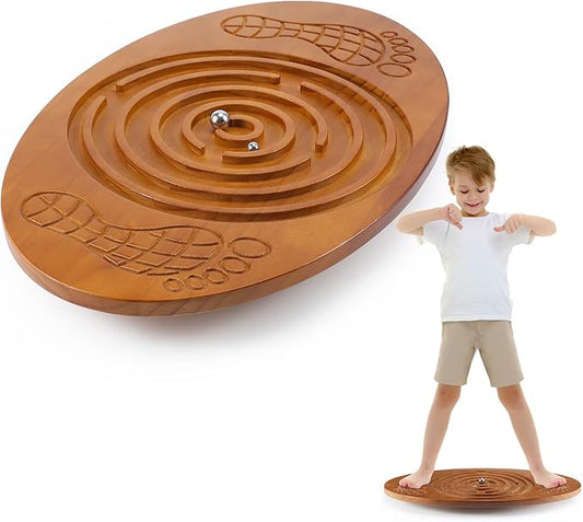 Maze Balance Board Wood Wobble Board with 2 Beads Rocker Balance Disk for Leg Workout, Exercise Training, Physical Therapy, Bodyweight Fitness, Skiing, Surfing, Skateboarding with Labyrinth