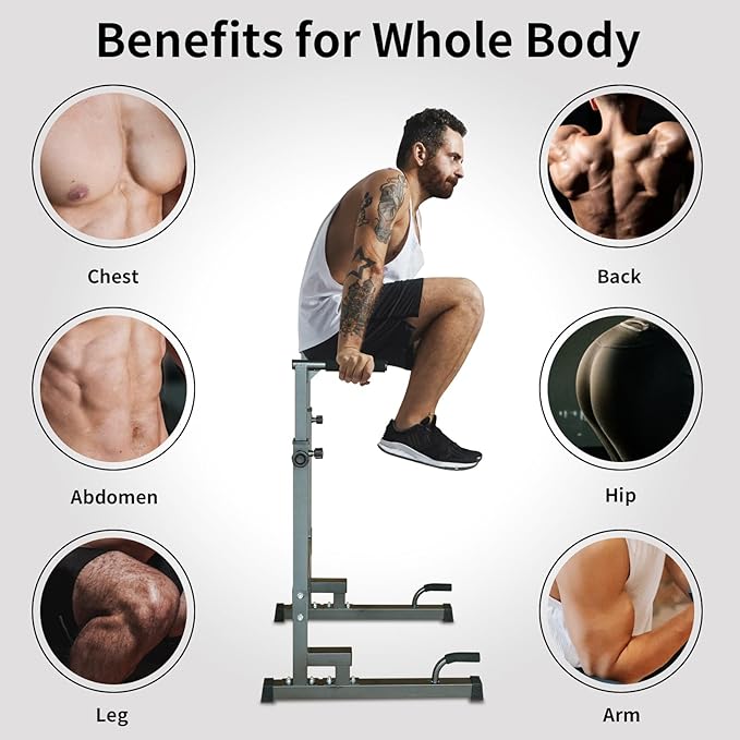 Adjustable Height Dip Bar Station, Heavy Duty Dip Station Push Up Bar for Home Gym,Multi-function Dip Station Pull Up Bar Full Body Strength Training Workout Fitness Equipment for Tricep Dips