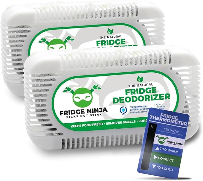 Fridge Ninja 2-Pack Unscented Activated Charcoal Fridge Deodorizer - More Effective Than Baking Soda