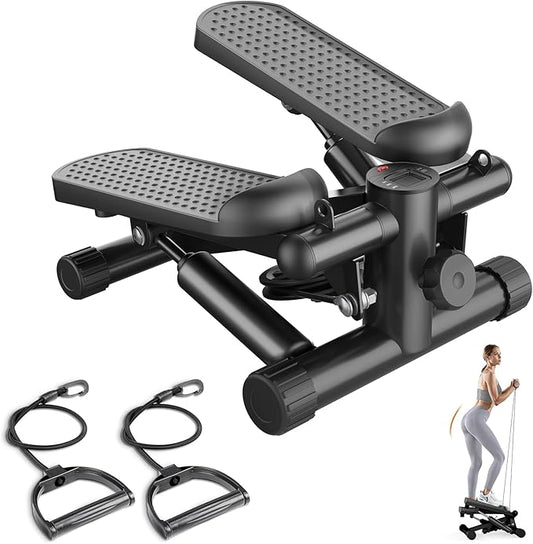 Sweetcrispy Mini Stair Steppers with Resistance Bands for Exercise at Home, Portable Exercise Twist Stepper Machine for Full Body Workout, 265LBS Capacity