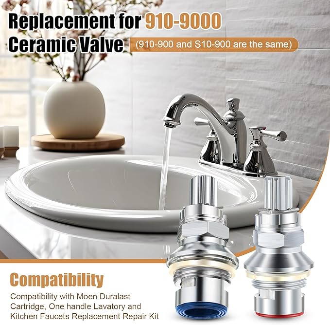 Enhon 2 Pack Ceramic Disc Cartridge Replacement for 910-9000, Compatible with Price Pfister Hot & Cold Ceramic Valve, For Use on Two Handle Lavatory and Kitchen Faucets, 12 Point Broach