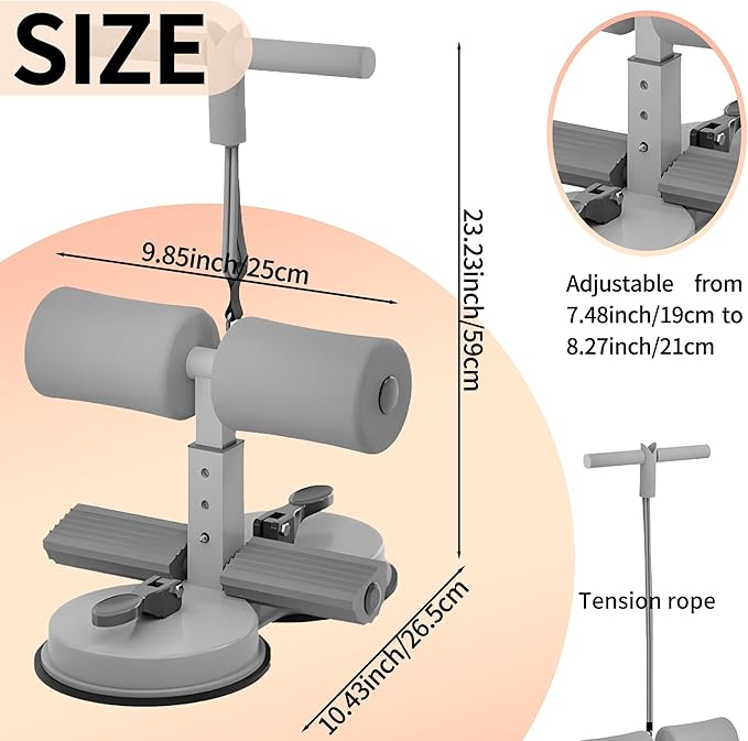 Sit Up Bar Foot Holder Heigh Adjustable - Sit Up Assistance Device with 2 Strong Suction Cups - Essential Ab Workouts & Core Exercise Equipment for Home Workouts (BLACK)