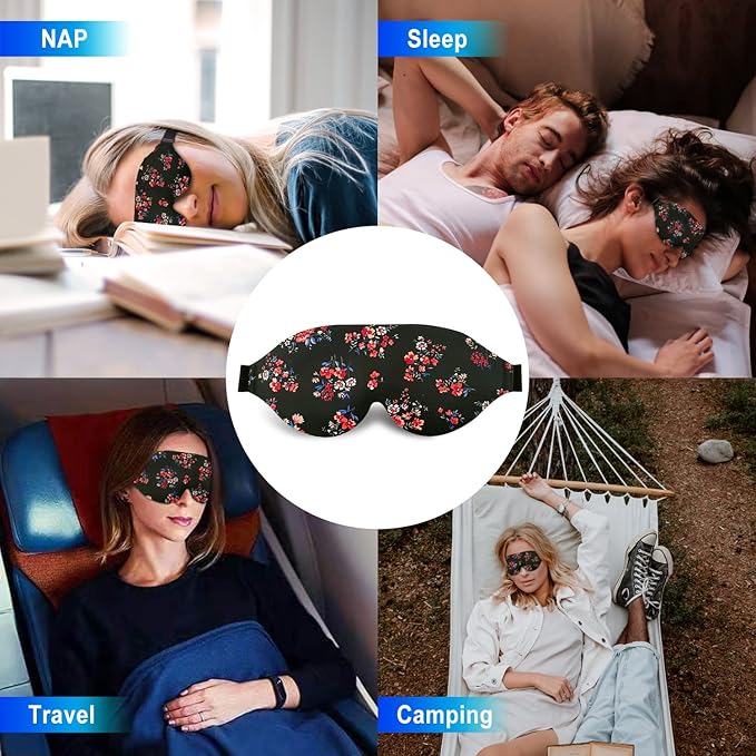 3D Sleep Mask, 100% Blackout 3D Contoured Sleep Eye Mask, Comfortable & Super Soft Sleeping Mask with Adjustable Straps for Women, Men, Sleeping Travel Yoga Naps (Floral)
