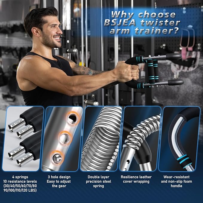Twister Arm Trainer,30-120lb Adjustable,Chest Trainer for Men & Women with 4 Springs & Train Poster,Arm Trainer for Chest Clip Muscle & Arm Strength