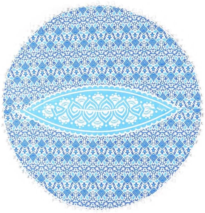 Eyes of India - Mandala Floor Pillow Cover Meditation Cushion Seating Throw Hippie Round Colorful Decorative Bohemian Indian Pouf Ottoman Handmade Cover ONLY (Omb-Blue, 32" x 32")