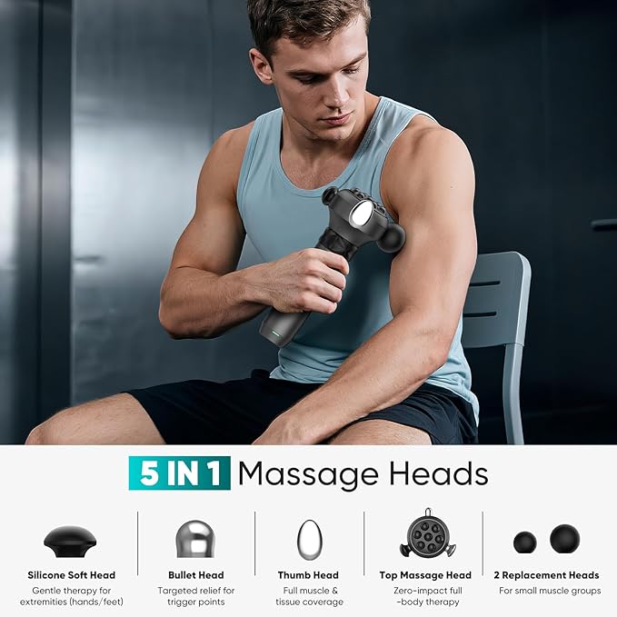 M1 Max Deep Tissue Vibration Therapy Massage Gun – 6500 RPM Handheld Muscle Massager with Thumb Head for Trigger Point & Full Body Pain Relief, Handheld Massager for Back, Neck