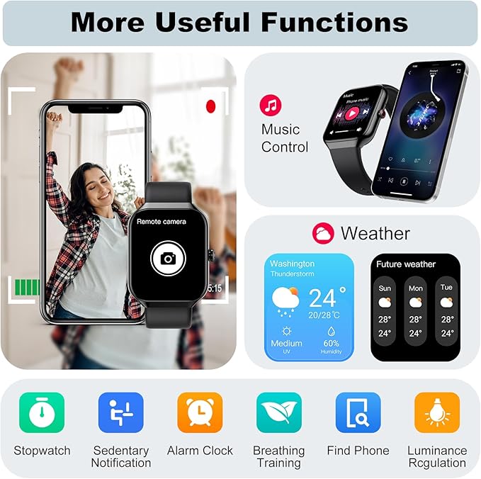 Smart Watch for Men Women, 1.96" Smartwatch (Answer/Make Call), Fitness Tracker IP68 Waterproof, 100+ Sport Modes, Heart Rate and Sleep Monitor, Pedometer, Smartwatches for Android iOS