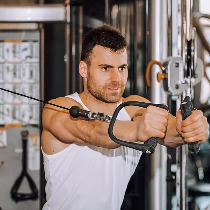 SELEWARE Triceps LAT Pulldown Attachments Home Gym Workout Accessories with Non-Slip Soft Rubber Grip Cable Machine Attachments Triceps Rope Double D Row Handle Pull Down Bar Straight Bar Exercise