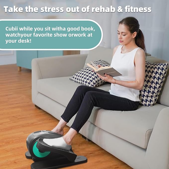 ESL Under Desk Elliptical - Portable Leg Exerciser with Pedal Strap for Seniors, Compact Seated Elliptical with Remote Control, LCD Display Electric Elliptical Trainers for Home