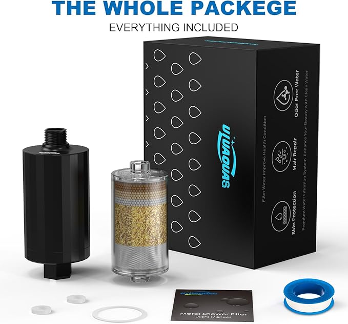 ALL METAL Shower Head Filter – KDF 55 Shower Filter Vitamin C E&A for Hard Water, High Pressure Universal Shower Water Filters to Remove Toxic Chemicals – Removes Chlorine and Heavy Metals,Black