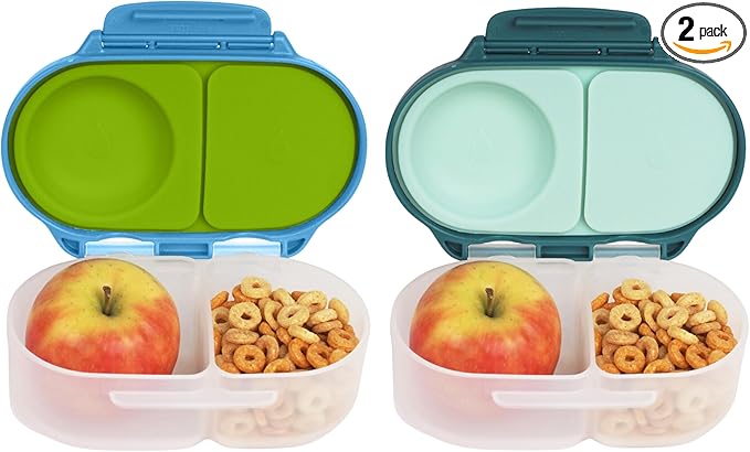 b.box Snack Box (2-pack) Reusable Snack Containers with Lids – Bento Box for Kids & Toddlers, Leakproof Lunch Box, BPA-Free and Dishwasher Safe Snack Container (O'Breeze + Emerald, 1 3/4 Cup)