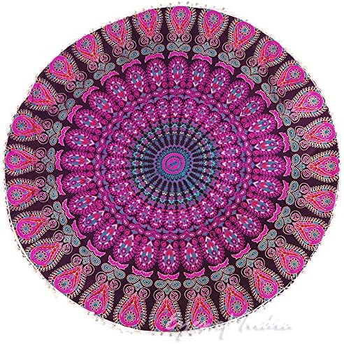 Eyes of India - 32" Purple Pink Mandala Floor Pillow Cover Meditation Cushion Seating Throw Hippie Round Colorful Decorative Bohemian Accent Boho Chic Dog Bed Indian Pouf Ottoman Handmade Cover ONLY