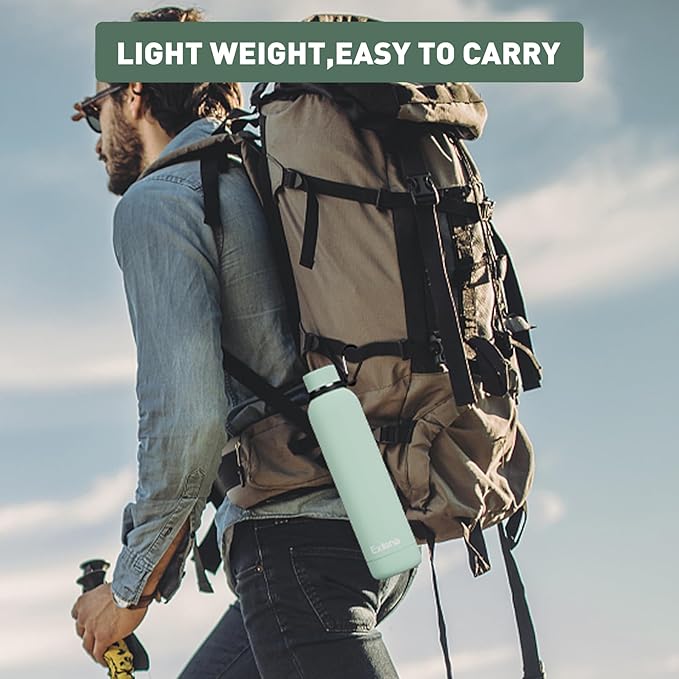 Slim Insulated Water Bottles for Travel 25oz with Clip, Double Wall Vacuum Stainless Steel Water Bottle Keeps Drinks Cold 24 Hrs/Hot 12 Hrs, 100% Leakproof, BPA Free(Mint)