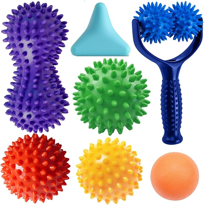Massage Ball Set for Myofascial Trigger Point Release & Deep Tissue Massage, Kit of 7-3 Sizes Spiky Massage Balls, Peanut Ball, 1 Hand Roller Ball,1 Trigger Point Massager,1 Massage Lacrosse Ball