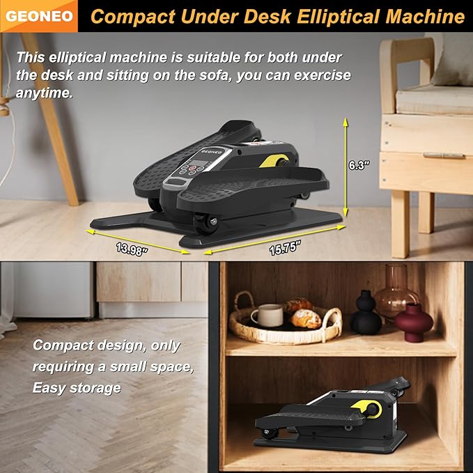 Under Desk Elliptical Machine, Electric Ellipse Leg Exerciser for Senior, Quiet and Compact Electric Seated Pedal for Home with Display Monitor, Remote Control and 12 Adjustable Speeds