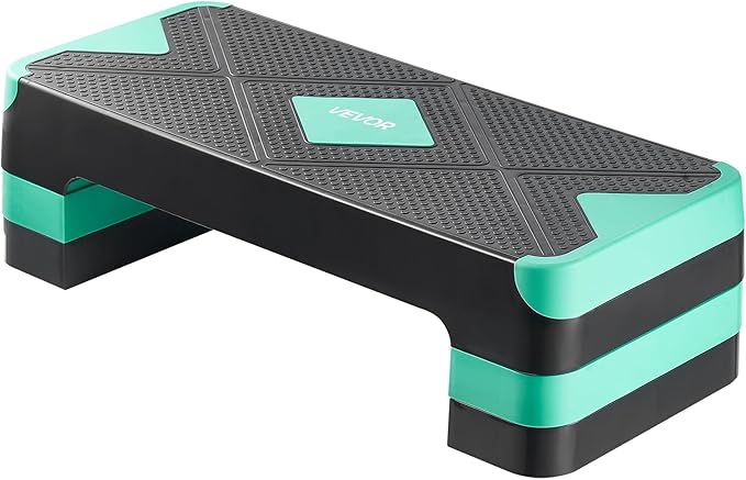 VEVOR Aerobic Exercise Step Platform, 28-Inch Workout Aerobic Stepper, Height Adjustable Fitness Training Step Deck Trainer with 4 Risers, Non-Slip Surface Bench for Home Gym Cardio Strength