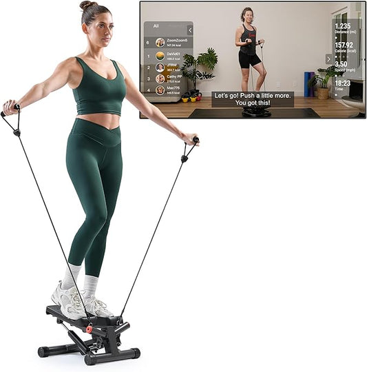 Sunny Health & Fitness Mini Stepper for Exercise at Home, Stair Step Workout Machine with Resistance Band and Over 300lb Weight Capacity, Optional Twist Motion and Free SunnyFit App Connection
