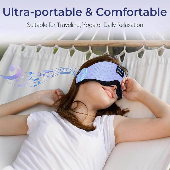 3D Sleep Mask with Bluetooth Headphones, Breathable Cotton Sleeping Headphones for Side Sleepers, Wireless Music Eye Mask with Timer, Gifts for Men Women, Purple