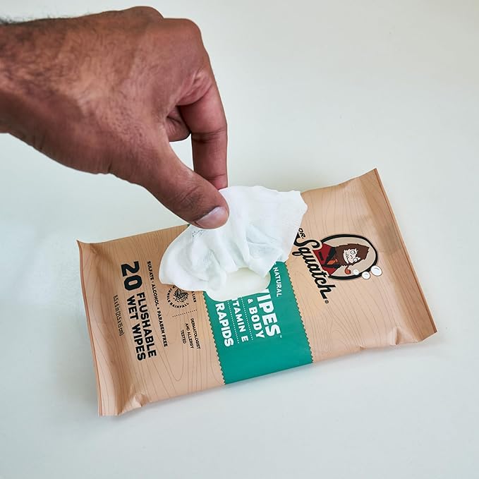 Dr. Squatch Beast Wipes - Flushable Adult Wipes for Men - Soothing and Refreshing - 2 Pack Rainforest Rapids